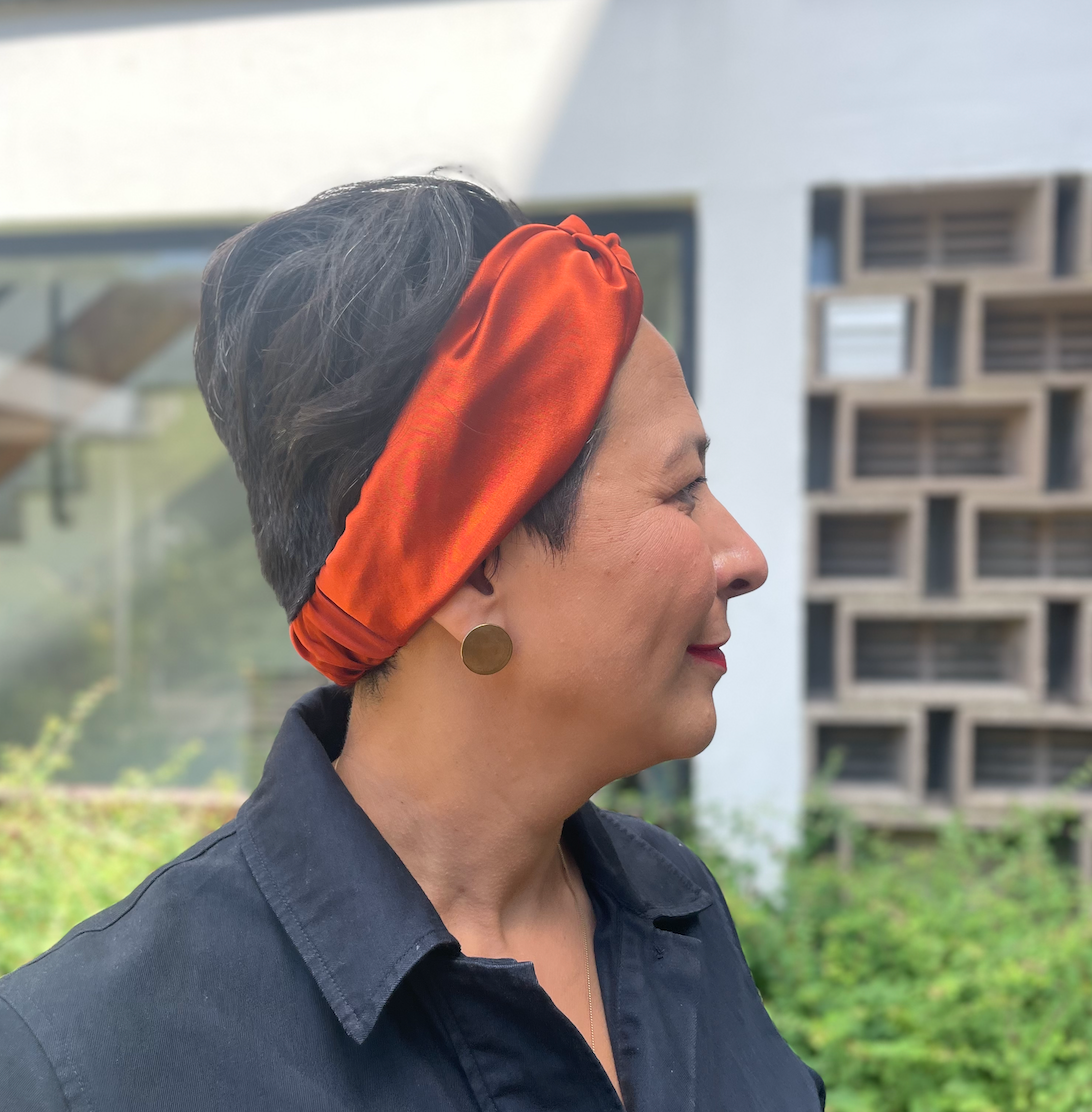 Silk Twisted Turban hairband and neck scarf in Burnt Rust Orange Mulberry Silk - 100% pure silk satin