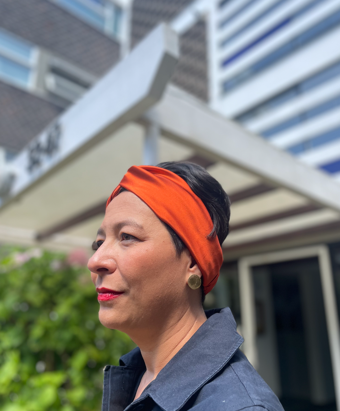 Silk Twisted Turban hairband and neck scarf in Burnt Rust Orange Mulberry Silk - 100% pure silk satin