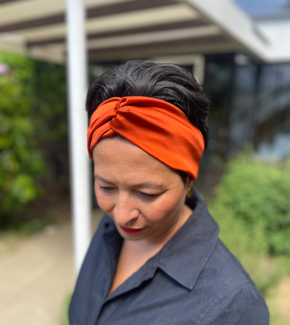 Silk Twisted Turban hairband and neck scarf in Burnt Rust Orange Mulberry Silk - 100% pure silk satin