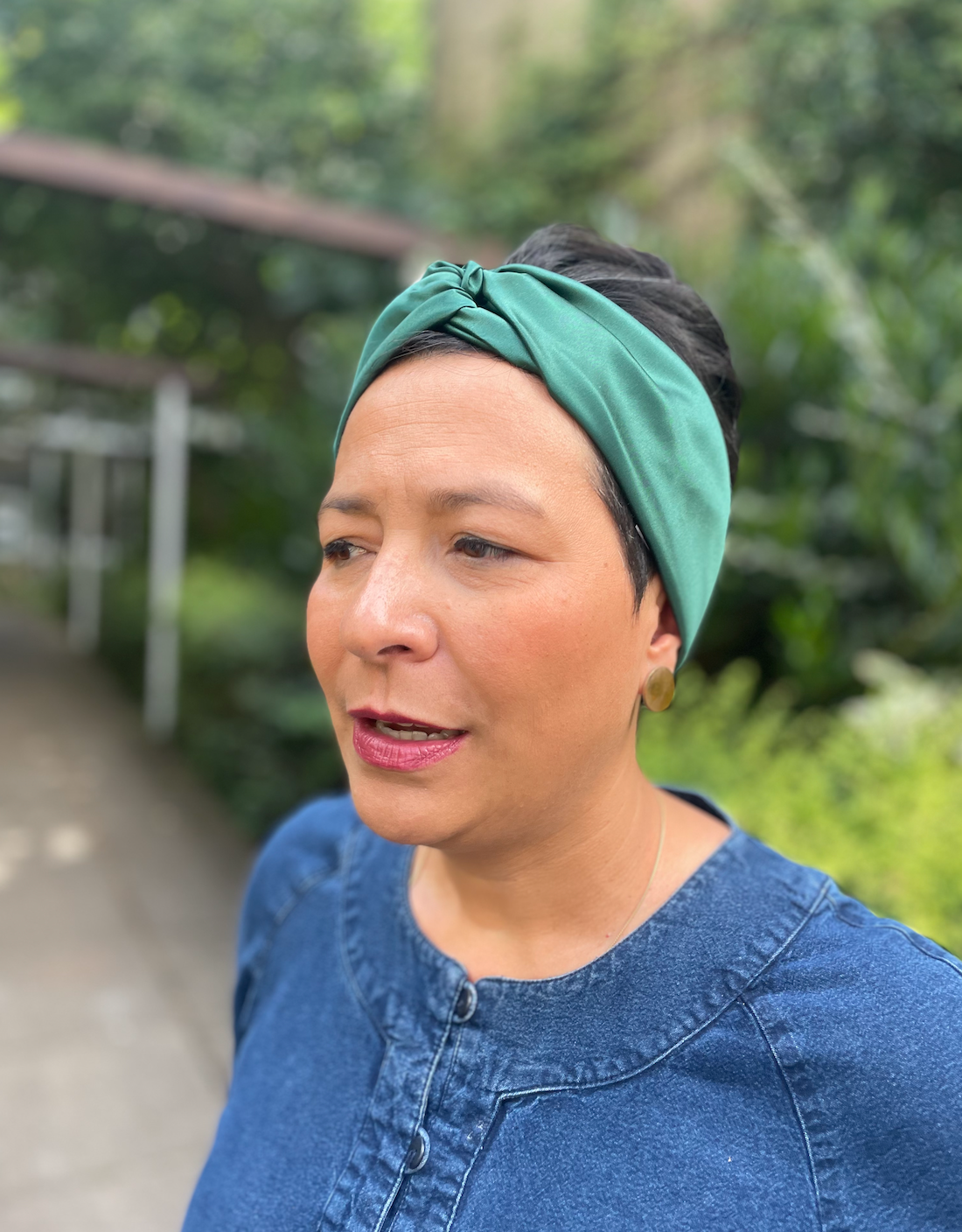 Silk Twisted Turban hairband and neck scarf in Racing Green Mulberry Silk - 100% pure silk satin