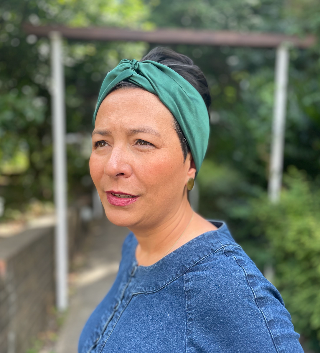 Silk Twisted Turban hairband and neck scarf in Racing Green Mulberry Silk - 100% pure silk satin