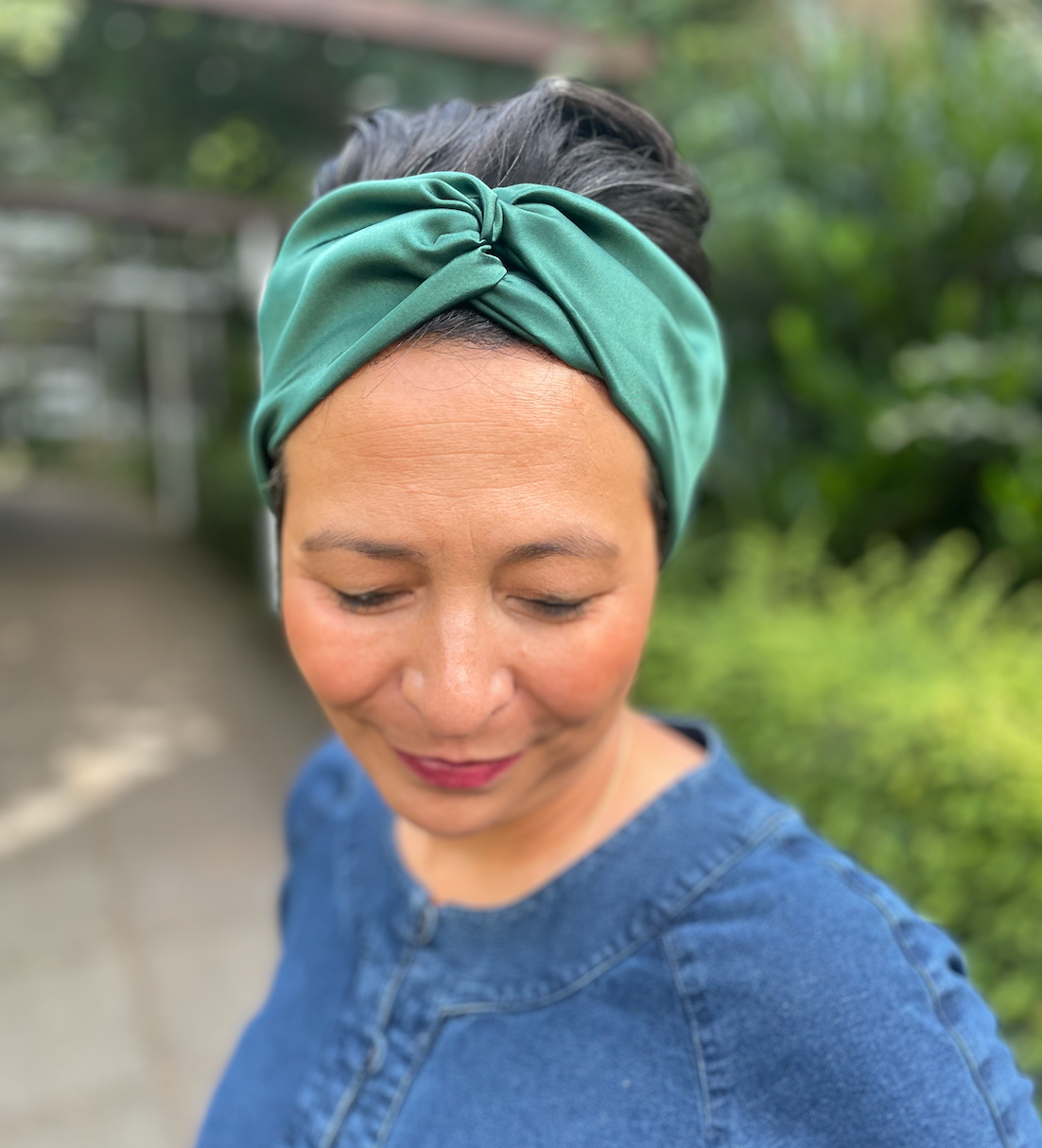 Silk Twisted Turban hairband and neck scarf in Racing Green Mulberry Silk - 100% pure silk satin