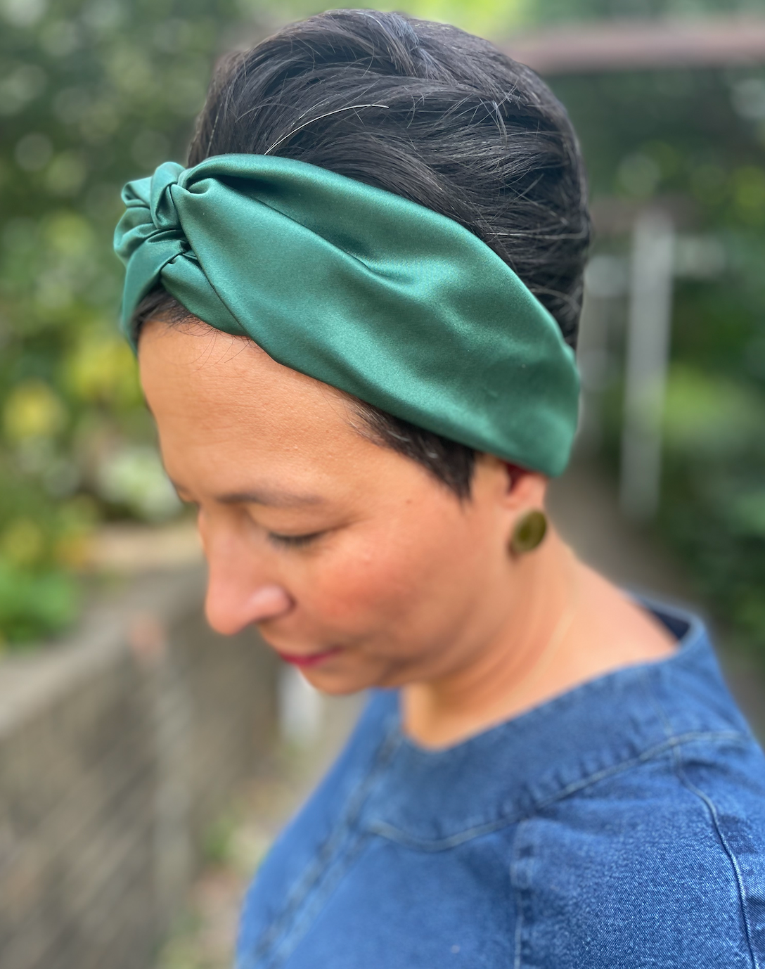 Silk Twisted Turban hairband and neck scarf in Racing Green Mulberry Silk - 100% pure silk satin