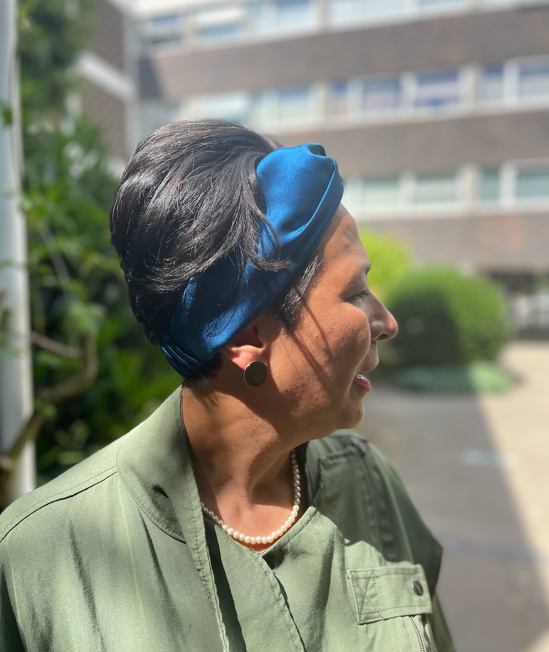 Silk Twisted Turban hairband and neck scarf in Peacock Blue Mulberry Silk - 100% pure silk satin
