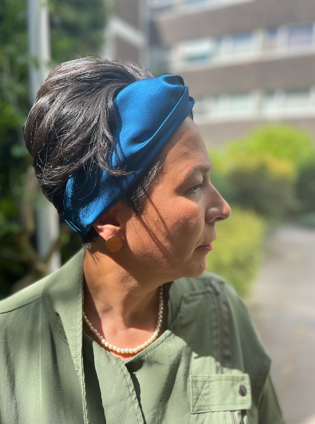Silk Twisted Turban hairband and neck scarf in Peacock Blue Mulberry Silk - 100% pure silk satin
