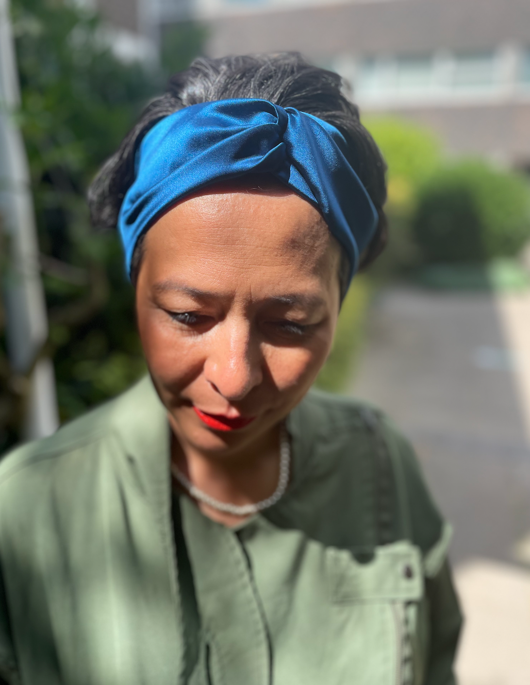 Silk Twisted Turban hairband and neck scarf in Peacock Blue Mulberry Silk - 100% pure silk satin