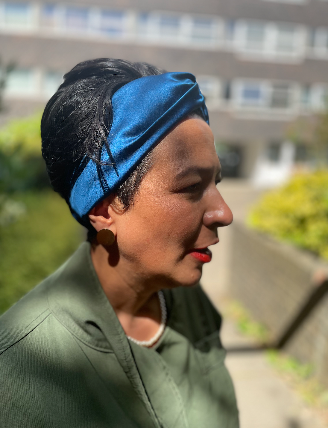 Silk Twisted Turban hairband and neck scarf in Peacock Blue Mulberry Silk - 100% pure silk satin