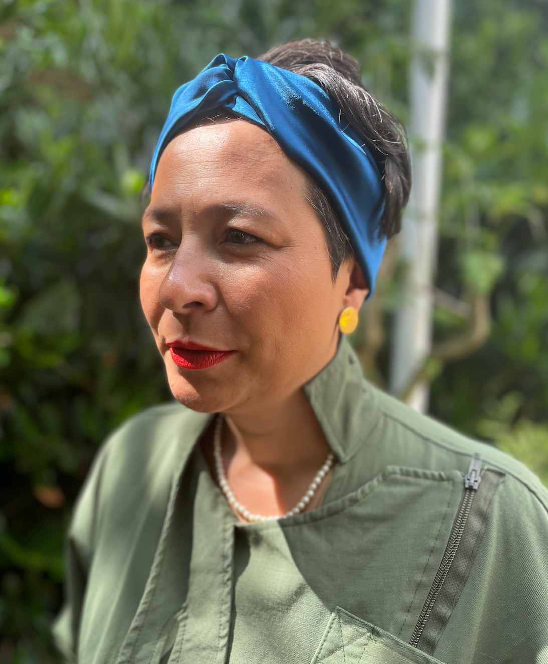 Silk Twisted Turban hairband and neck scarf in Peacock Blue Mulberry Silk - 100% pure silk satin
