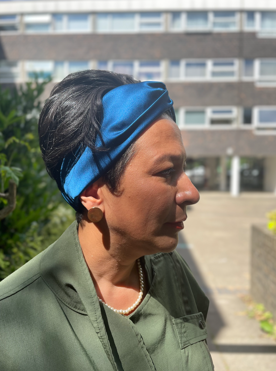 Silk Twisted Turban hairband and neck scarf in Peacock Blue Mulberry Silk - 100% pure silk satin
