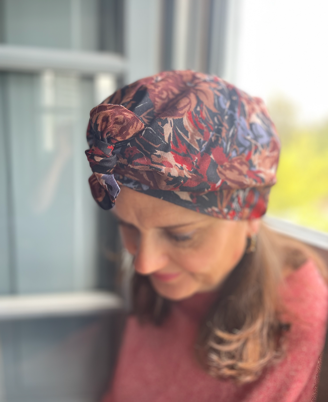 Ladies Turban Hat - Liberty of London Winter Blue Floral print vintage Varuna wool
