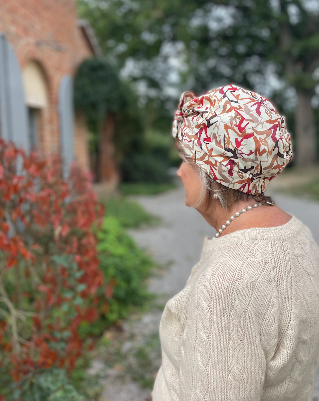 Ladies Turban Hat - Liberty of London Clara Cream Heels print