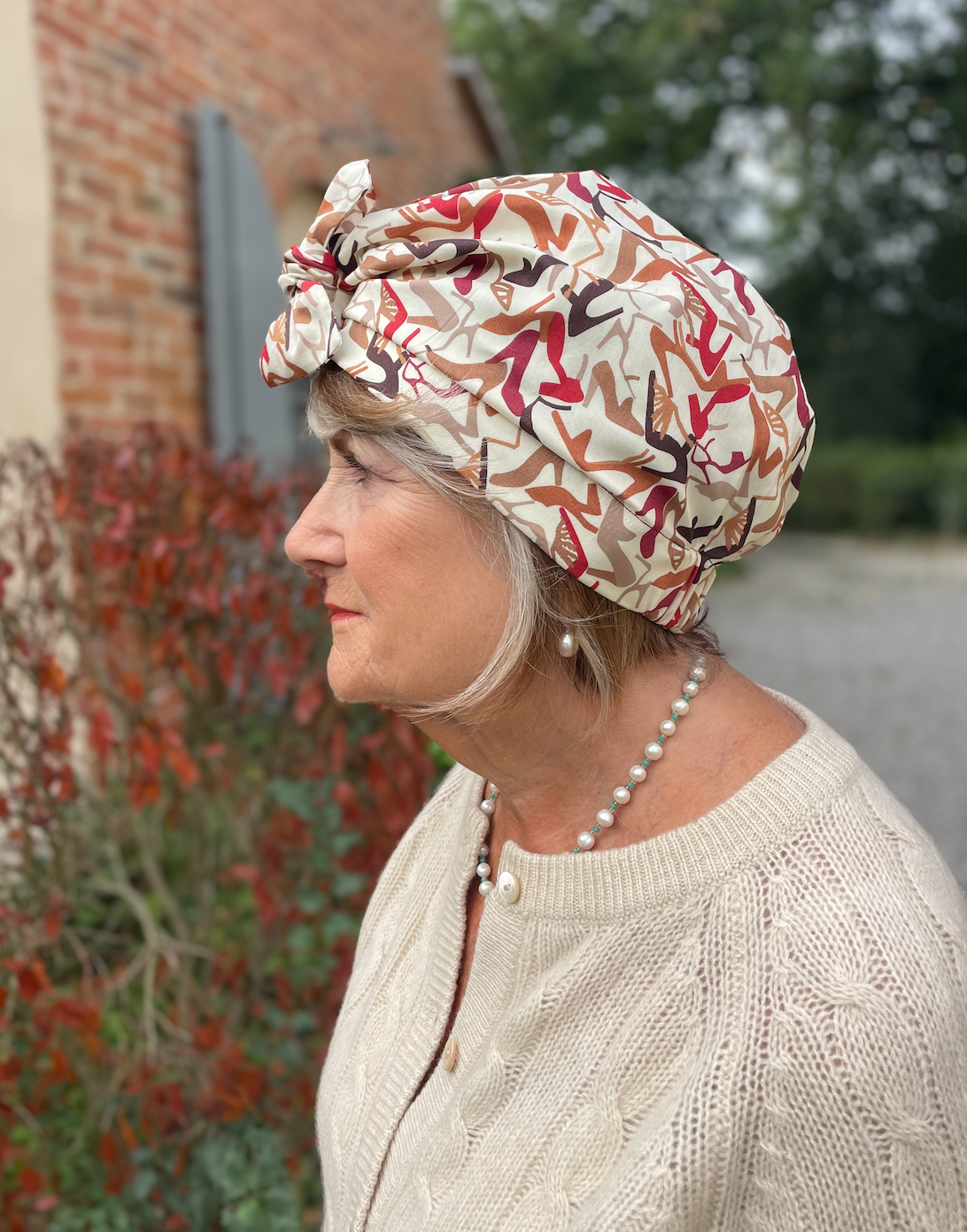 Ladies Turban Hat - Liberty of London Clara Cream Heels print