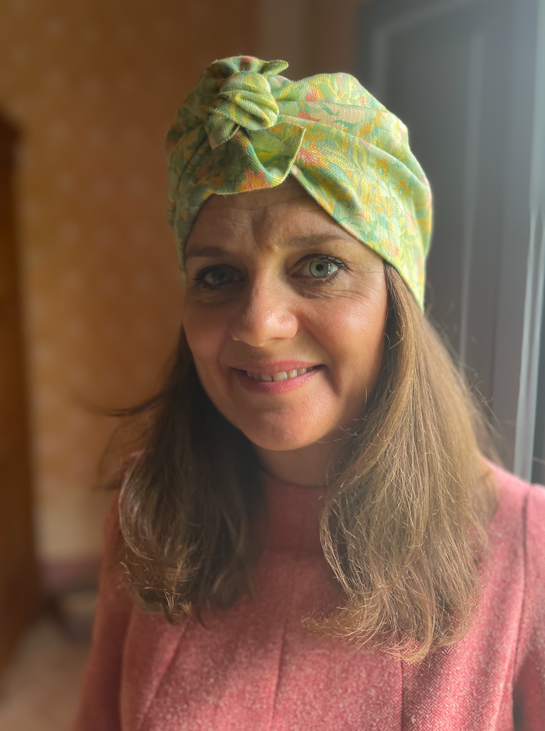 Ladies Turban Hat - Liberty of London Clydella Green Floral print in Vintage Lantana