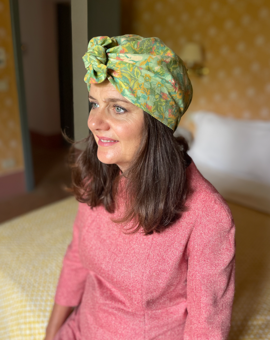 Ladies Turban Hat - Liberty of London Clydella Green Floral print in Vintage Lantana
