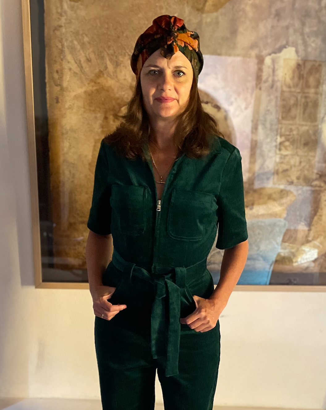Ladies Turban Hat - Liberty of London Autumnal Rust Bloom print in Vintage Varuna wool