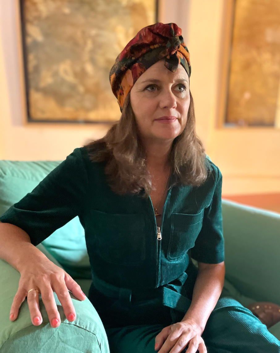 Ladies Turban Hat - Liberty of London Autumnal Rust Bloom print in Vintage Varuna wool