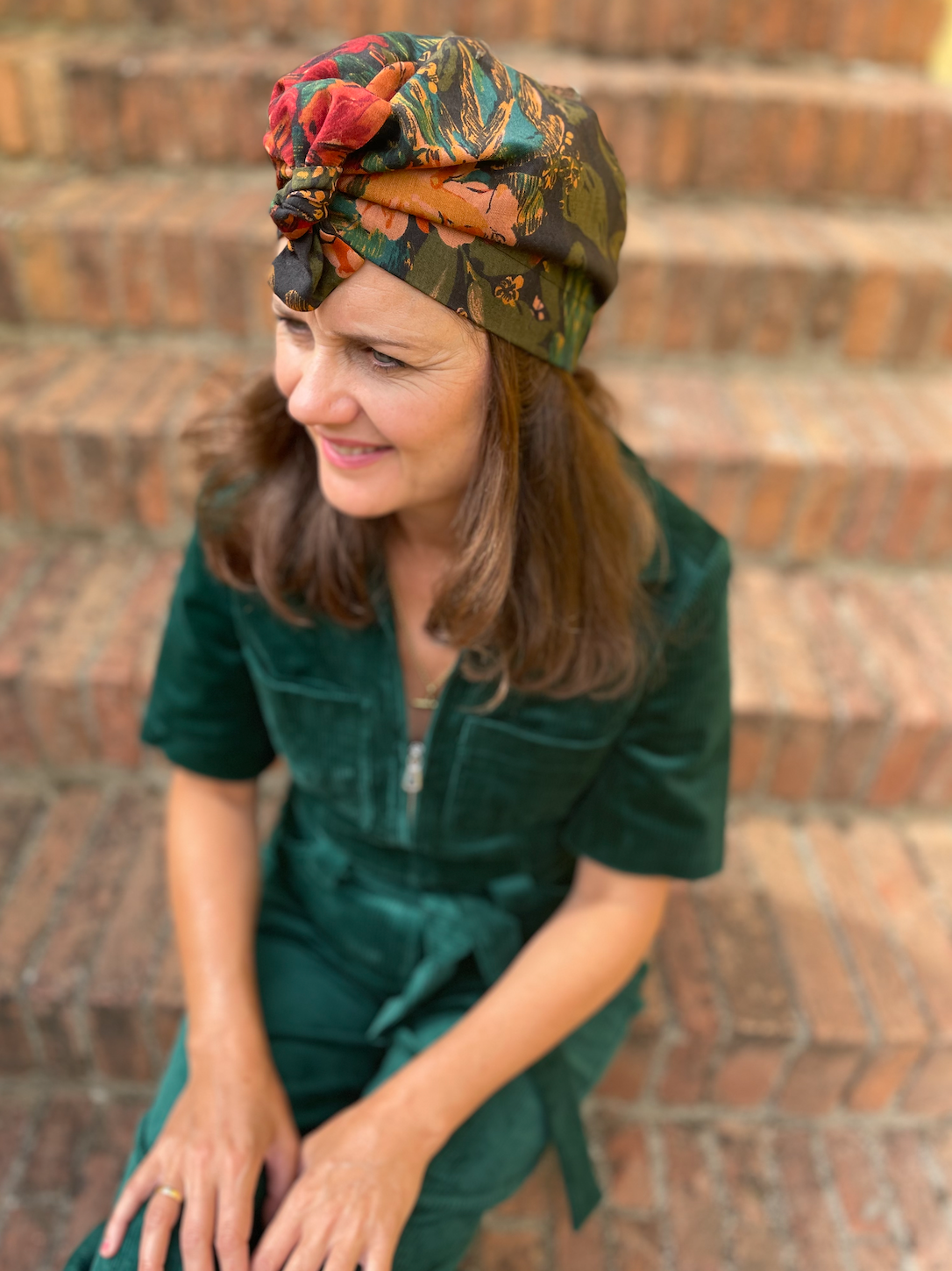 Ladies Turban Hat - Liberty of London Autumnal Rust Bloom print in Vintage Varuna wool