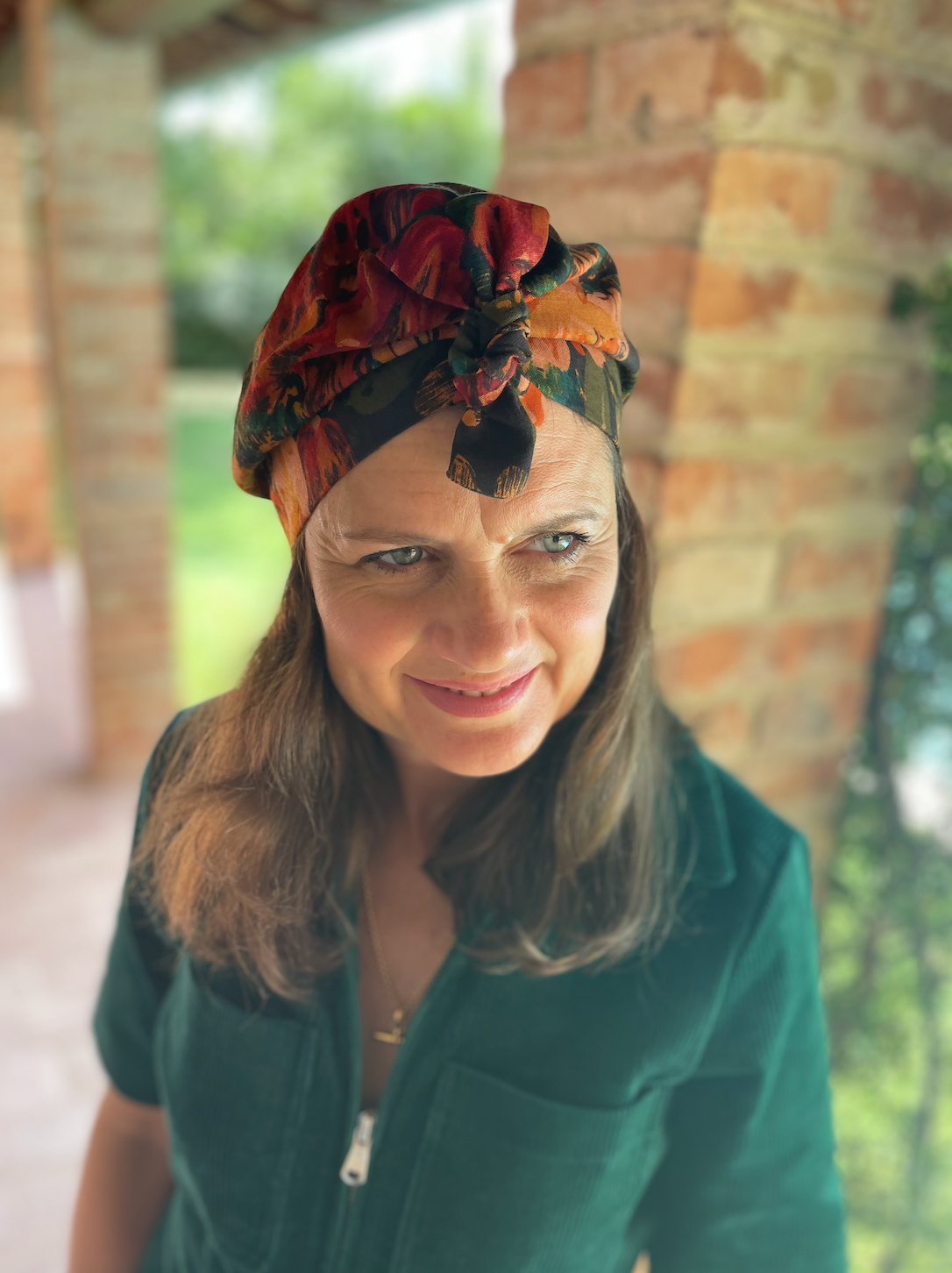 Ladies Turban Hat - Liberty of London Autumnal Rust Bloom print in Vintage Varuna wool