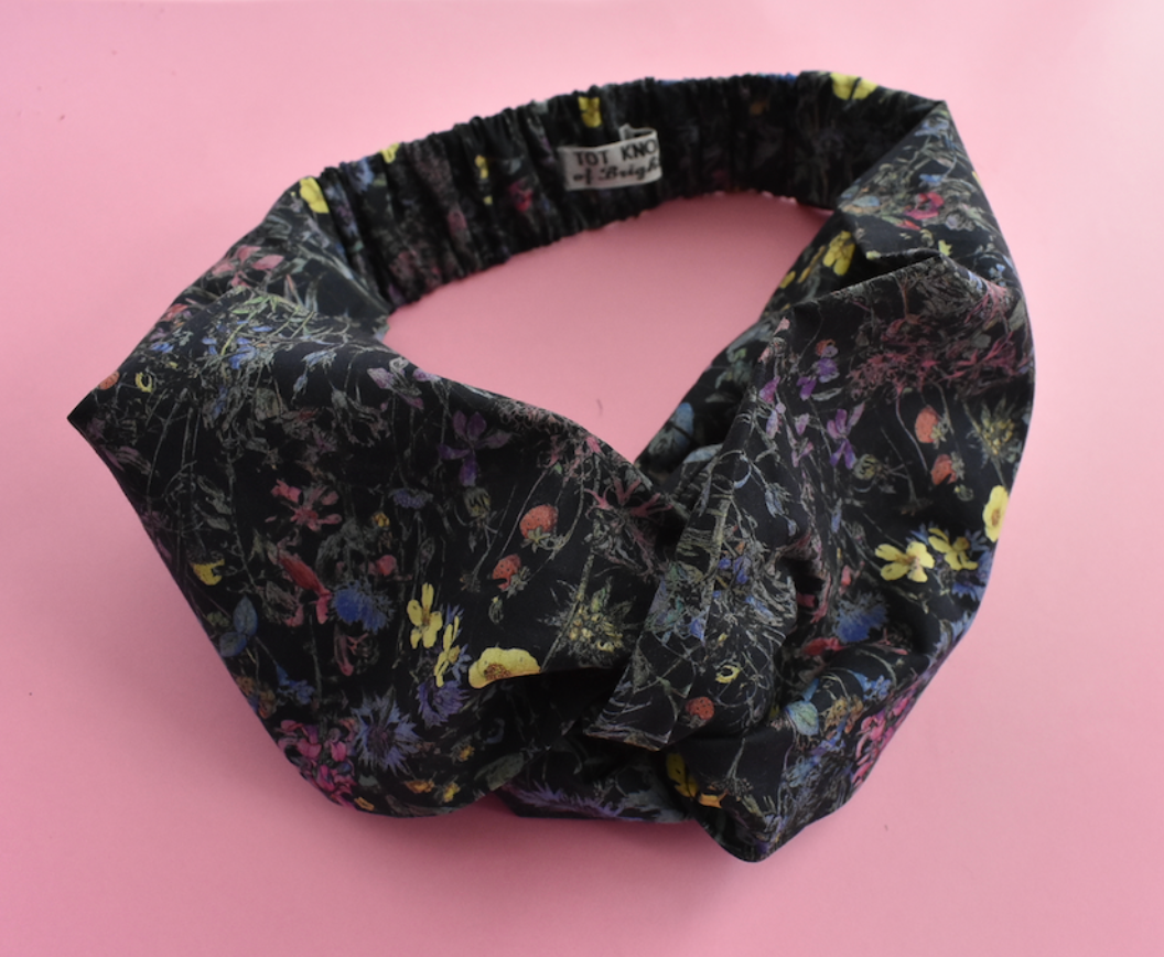 Ladies Twisted Turban Headband - Liberty of London Wild Flowers in Black