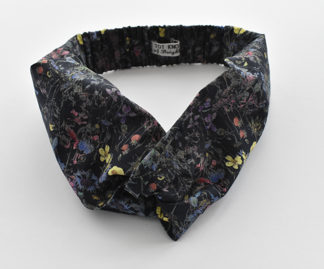 Ladies Twisted Turban Headband - Liberty of London Wild Flowers in Black
