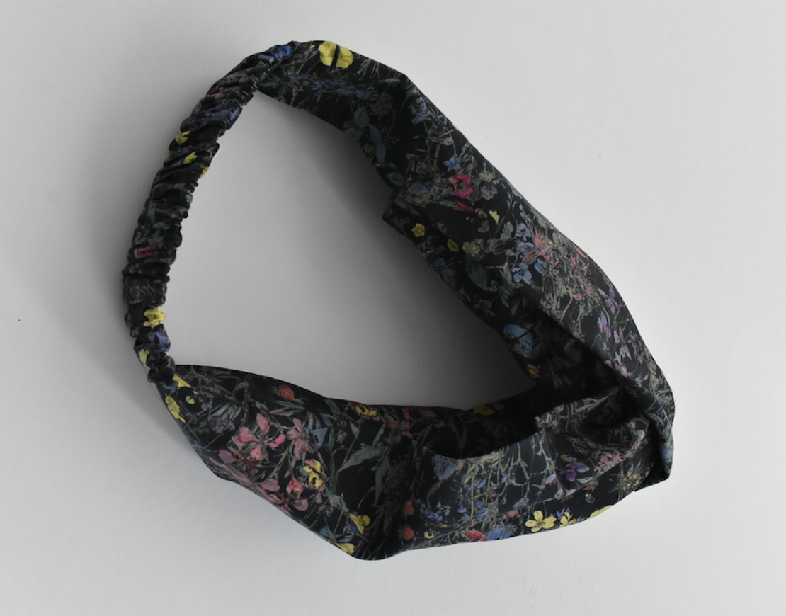 Ladies Twisted Turban Headband - Liberty of London Wild Flowers in Black