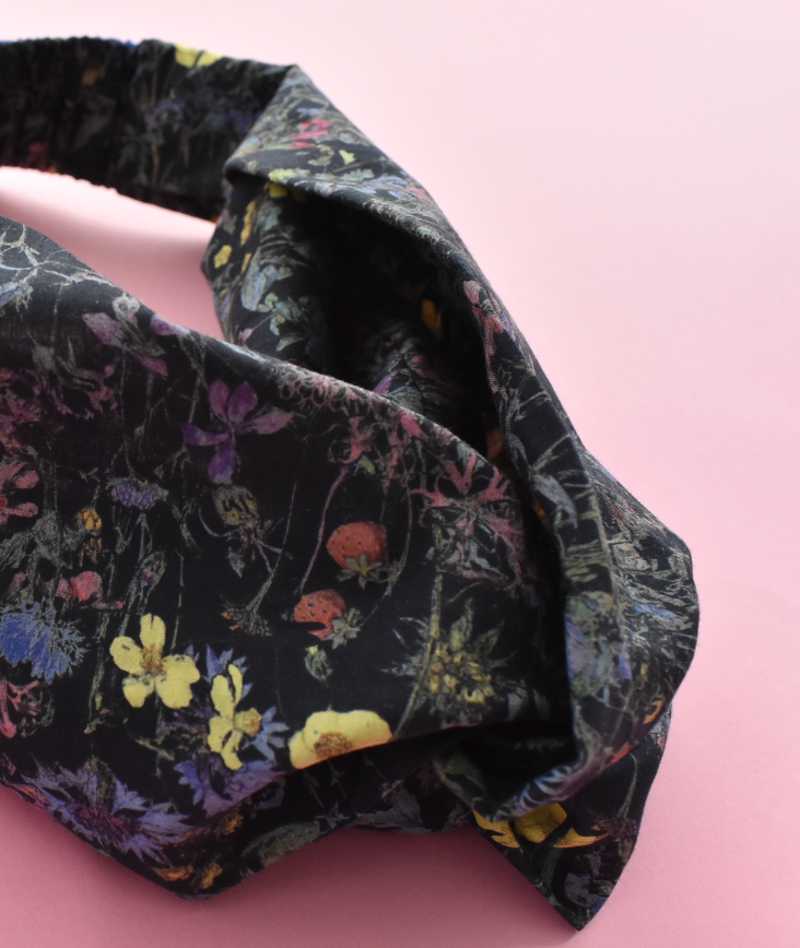 Ladies Twisted Turban Headband - Liberty of London Wild Flowers in Black