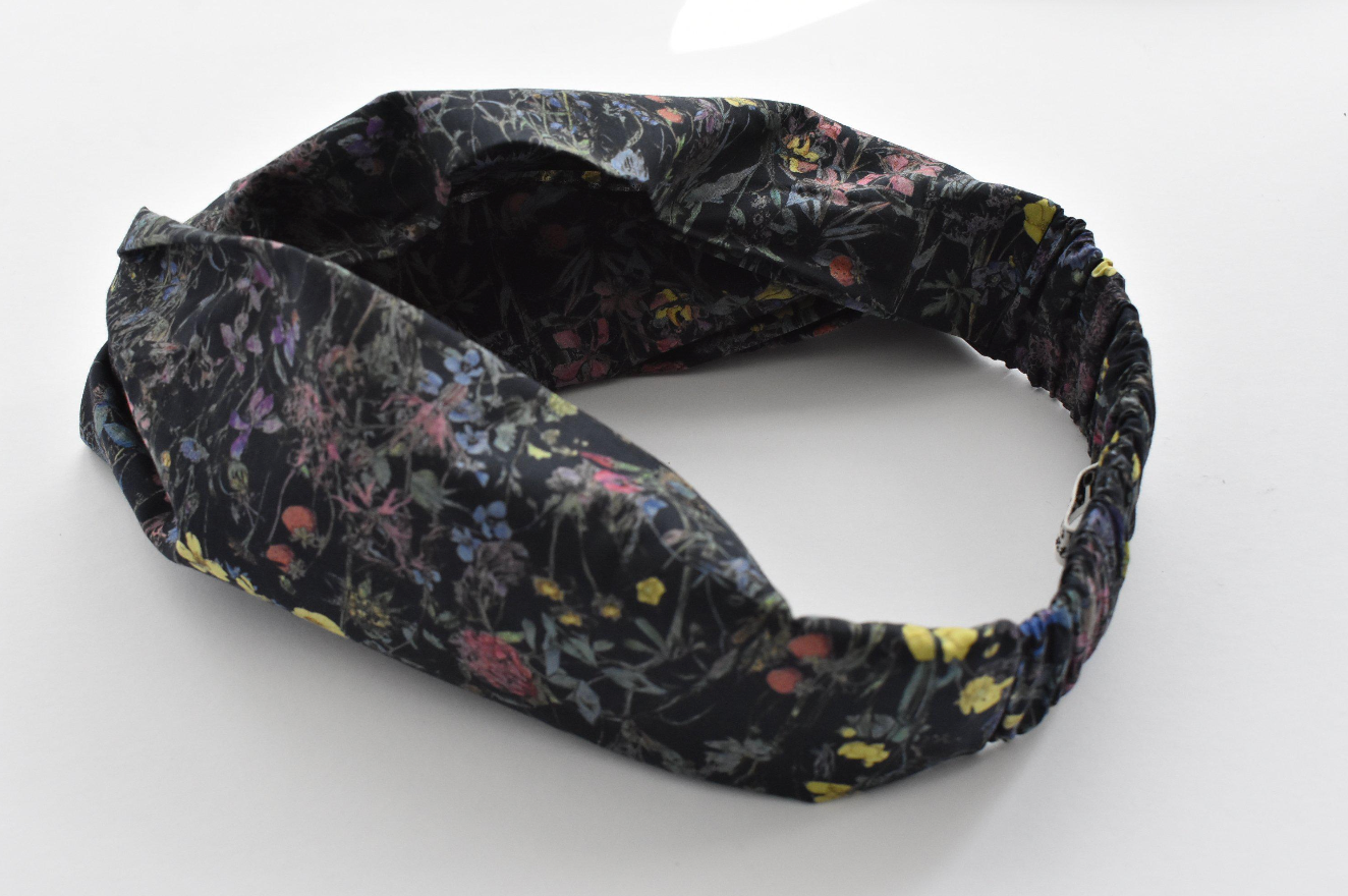Ladies Twisted Turban Headband - Liberty of London Wild Flowers in Black