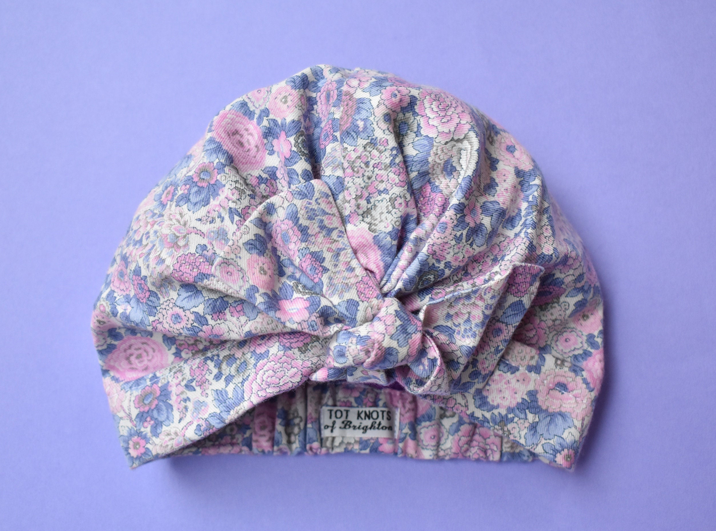 Ladies Turban Hat - Pink and Blue Winter Rose Floral Liberty of London - Tot Knots of Brighton