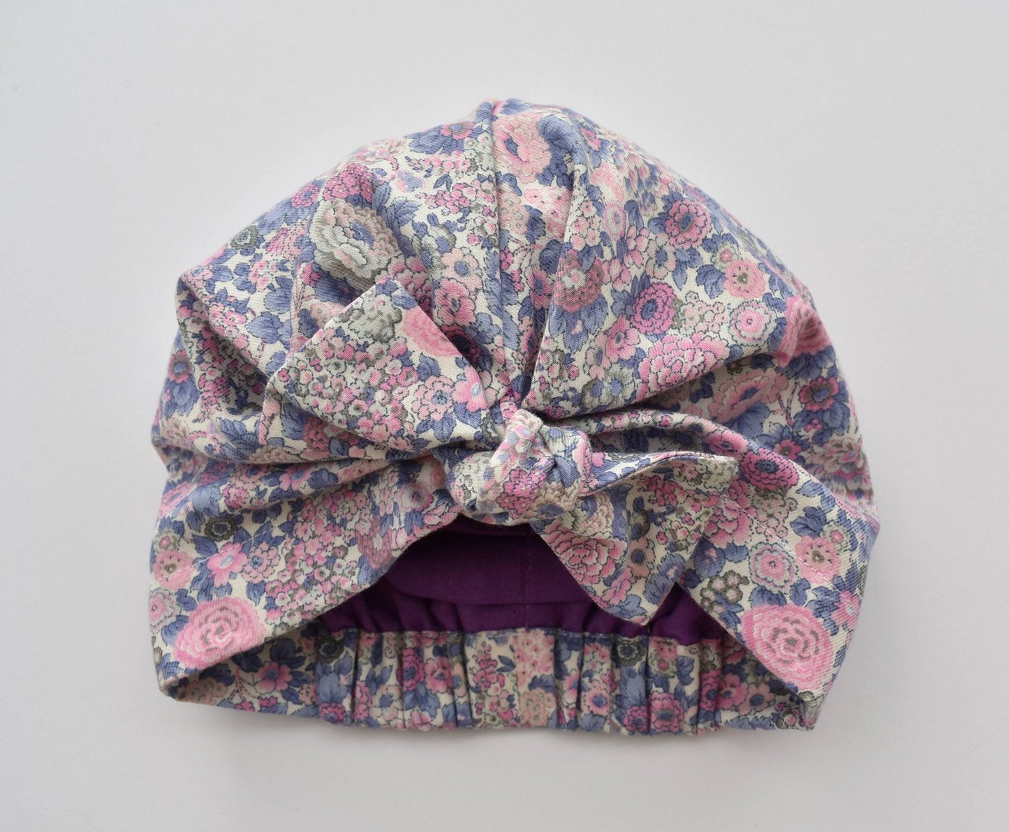 Ladies Turban Hat - Pink and Blue Winter Rose Floral Liberty of London - Tot Knots of Brighton