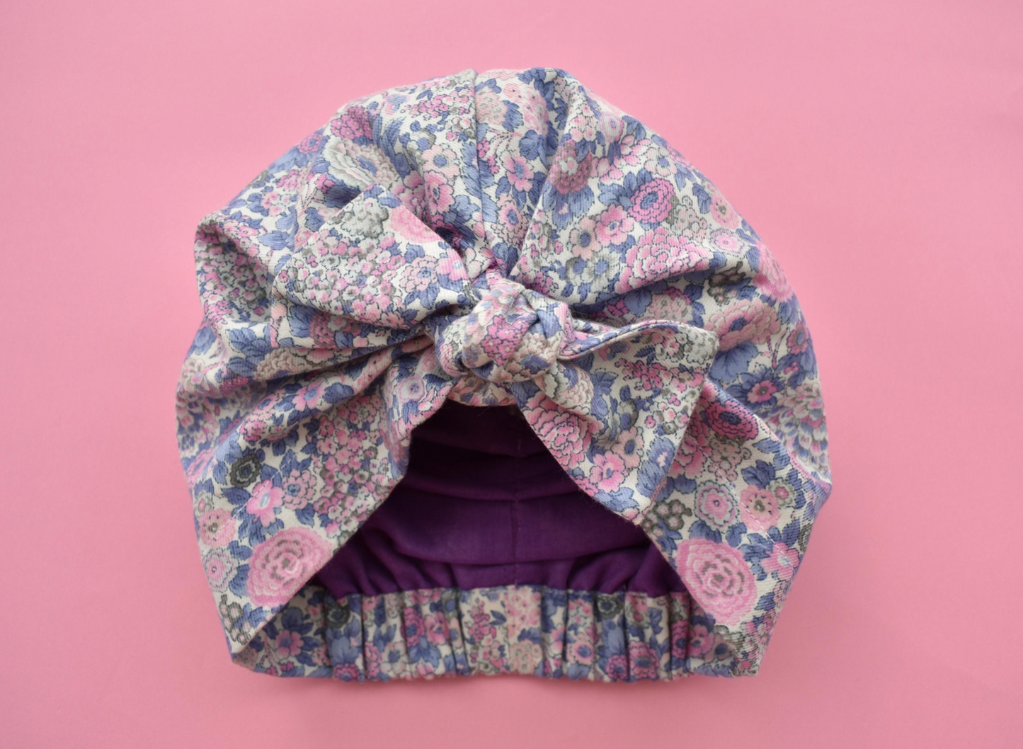 Ladies Turban Hat - Pink and Blue Winter Rose Floral Liberty of London - Tot Knots of Brighton