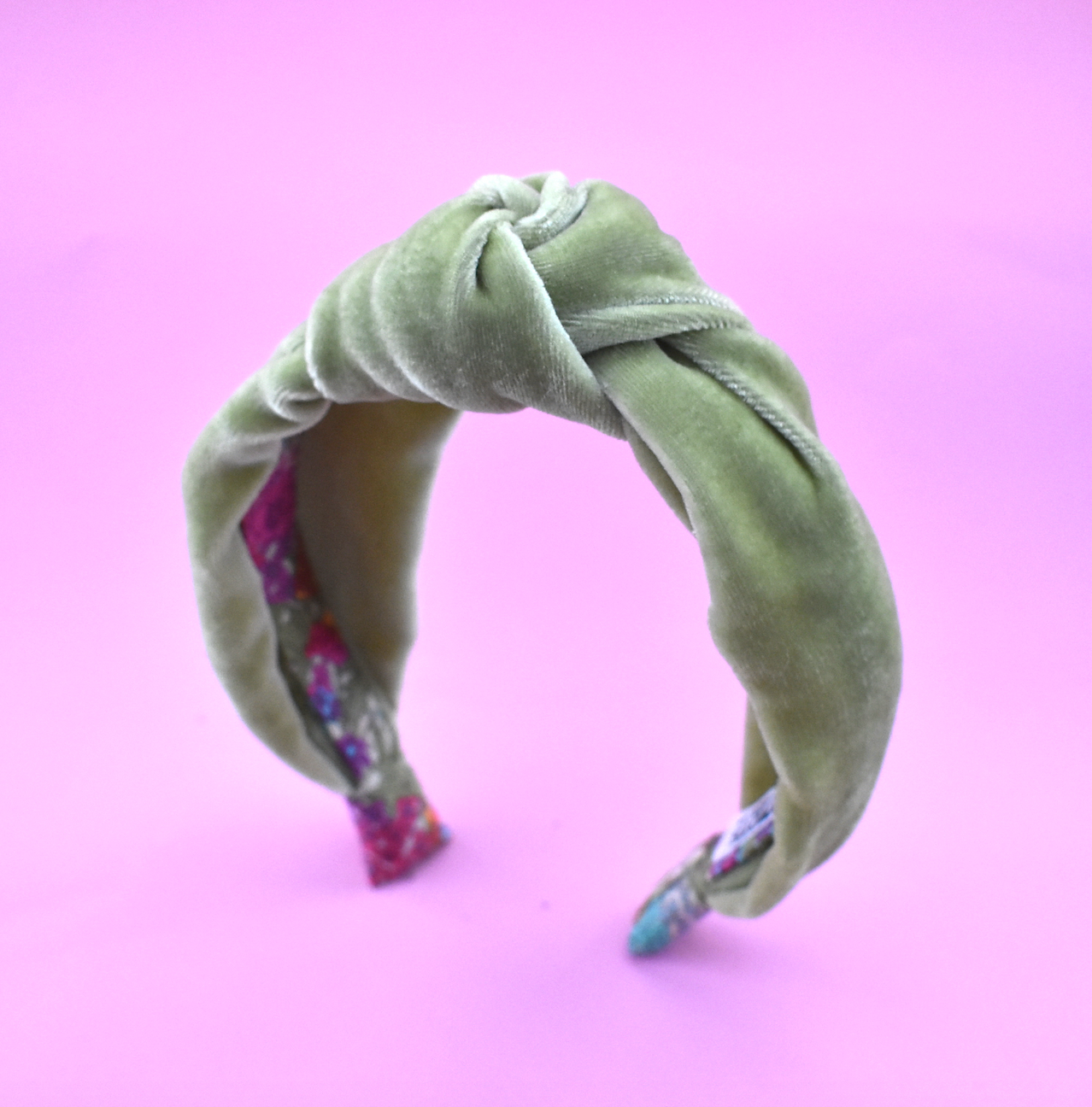 Silk-Velvet Alice band - Pistachio and Floral Liberty print - Tot Knots of Brighton