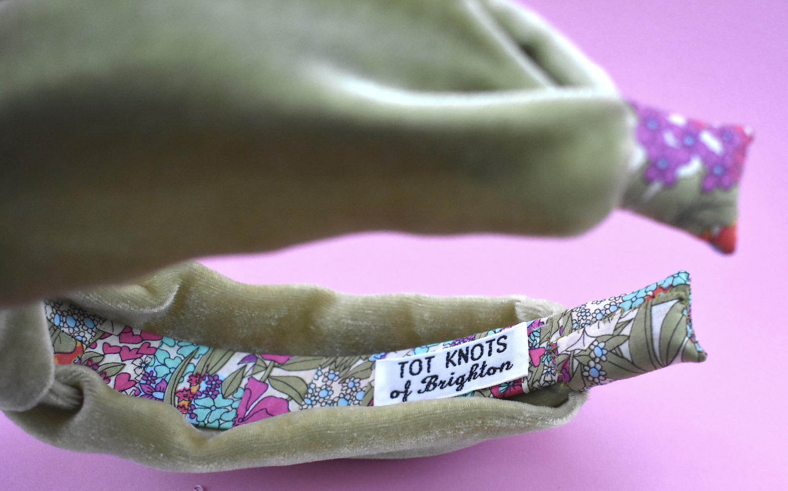 Silk-Velvet Alice band - Pistachio and Floral Liberty print - Tot Knots of Brighton
