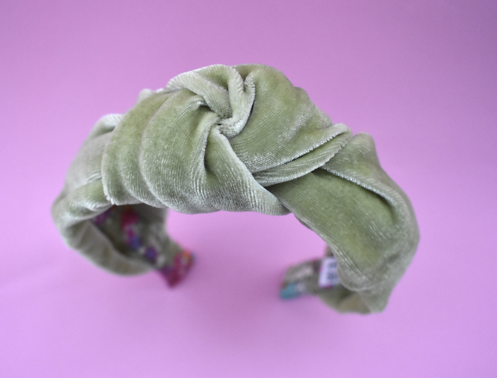 Silk-Velvet Alice band - Pistachio and Floral Liberty print - Tot Knots of Brighton
