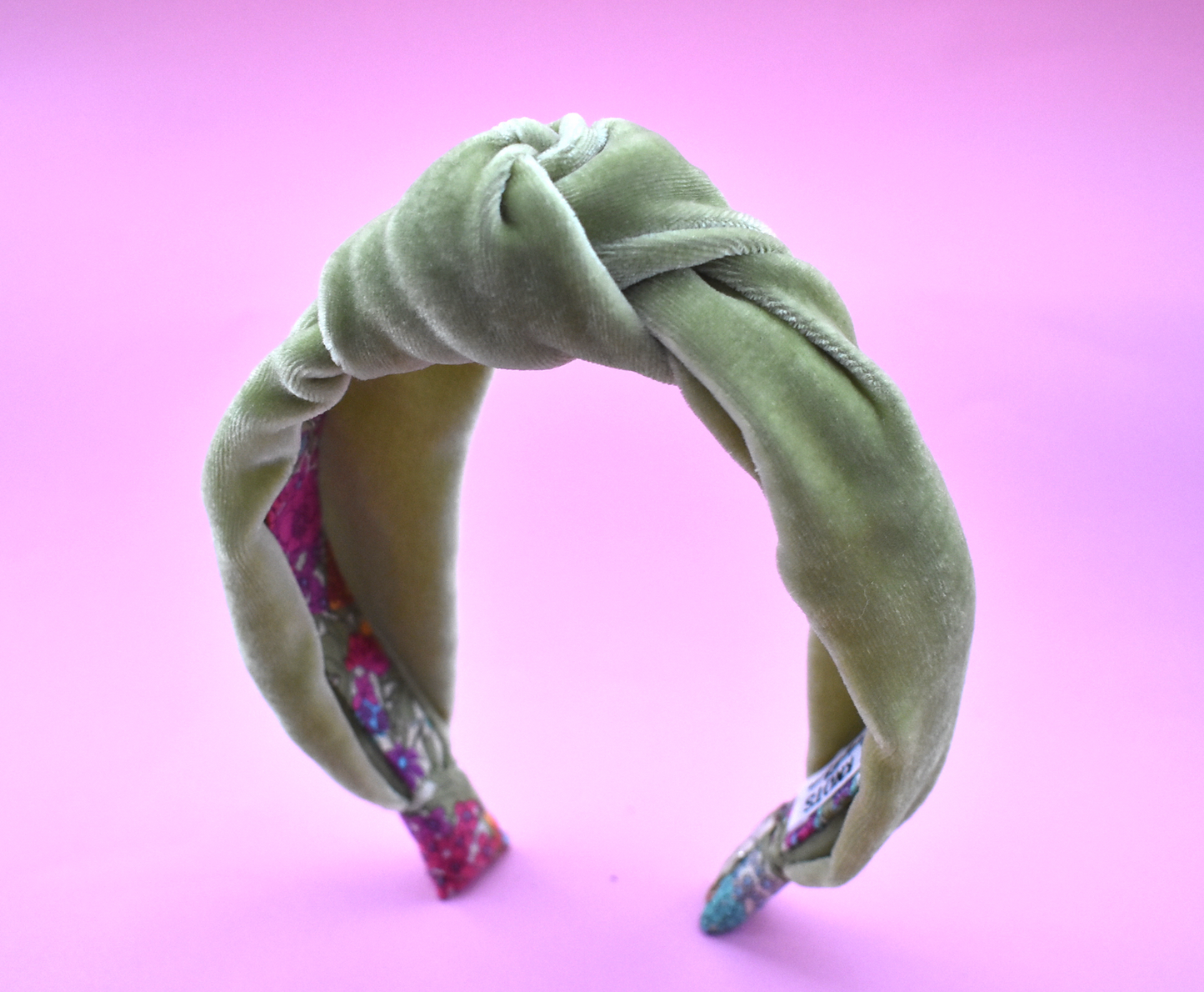 Silk-Velvet Alice band - Pistachio and Floral Liberty print - Tot Knots of Brighton