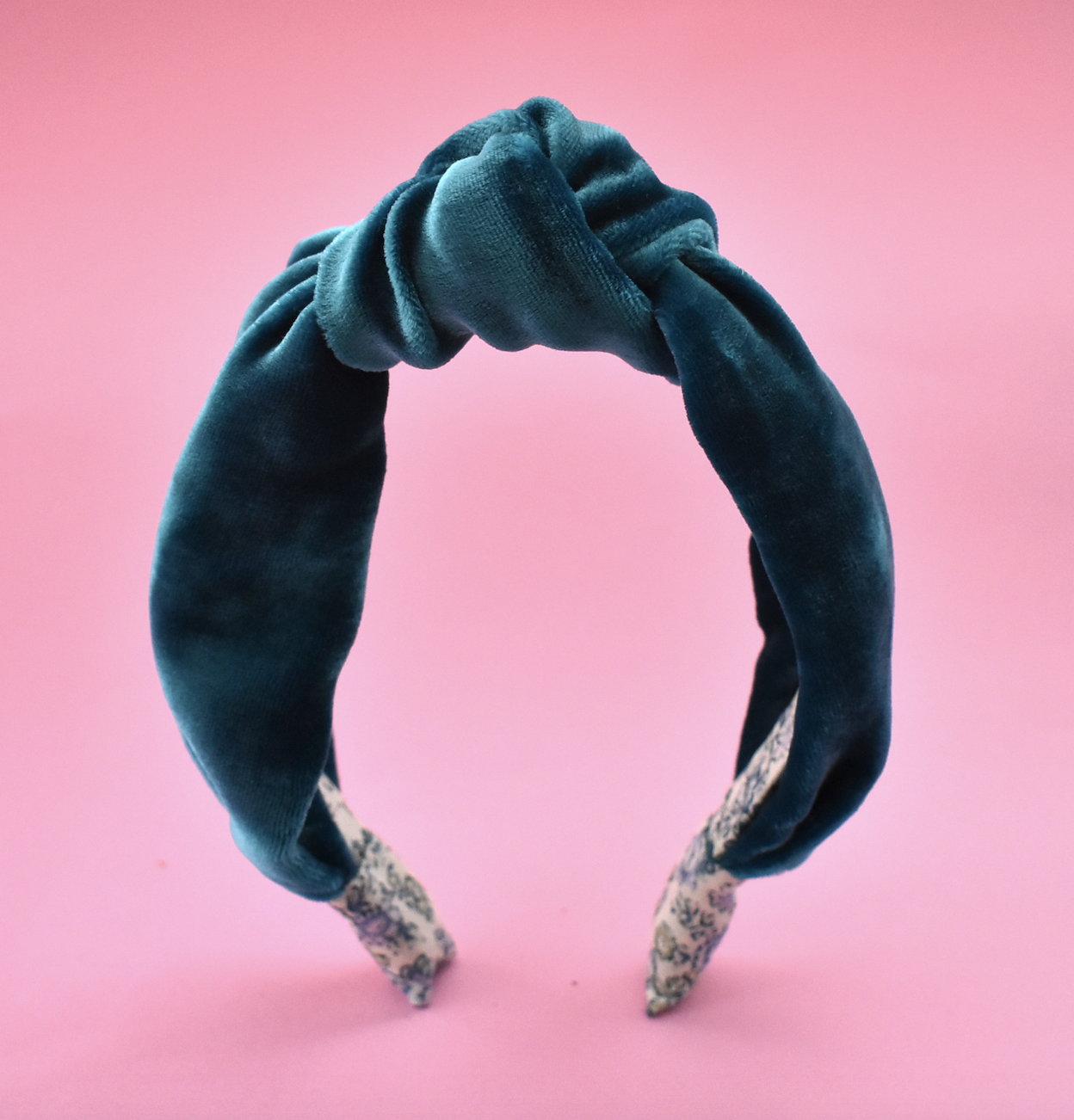 Silk-Velvet Alice band - Teal blue and Floral Liberty print - Tot Knots of Brighton
