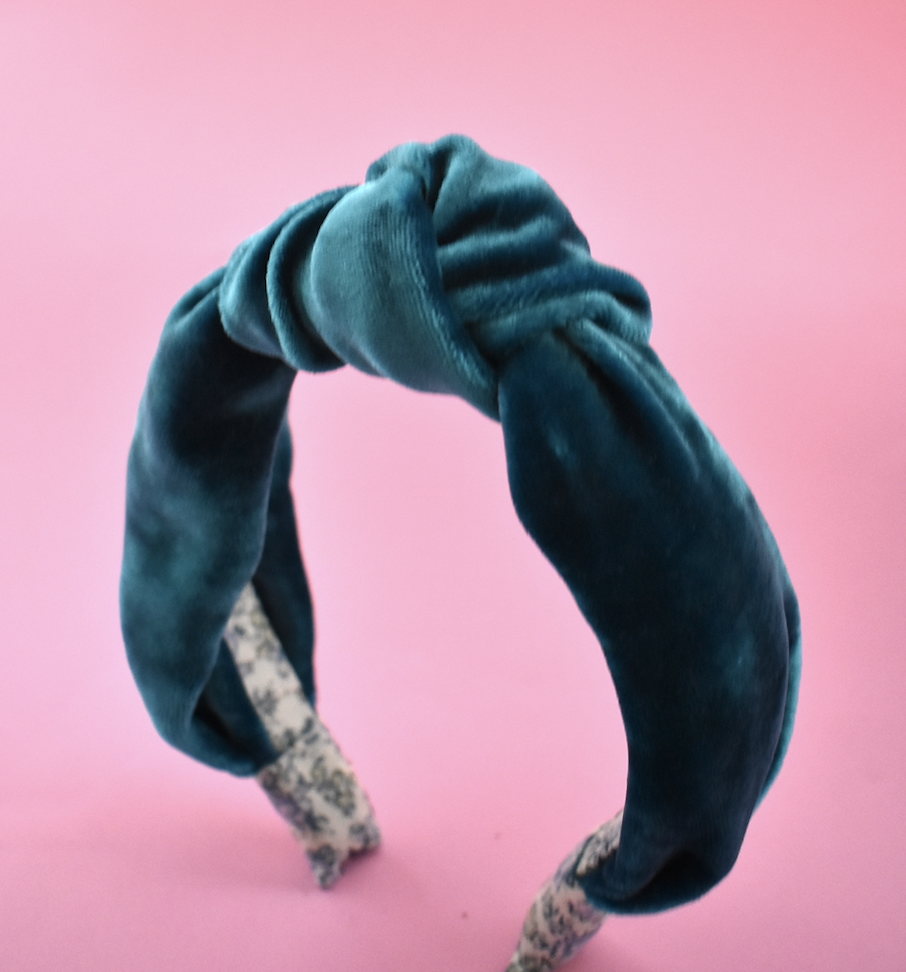 Silk-Velvet Alice band - Teal blue and Floral Liberty print - Tot Knots of Brighton