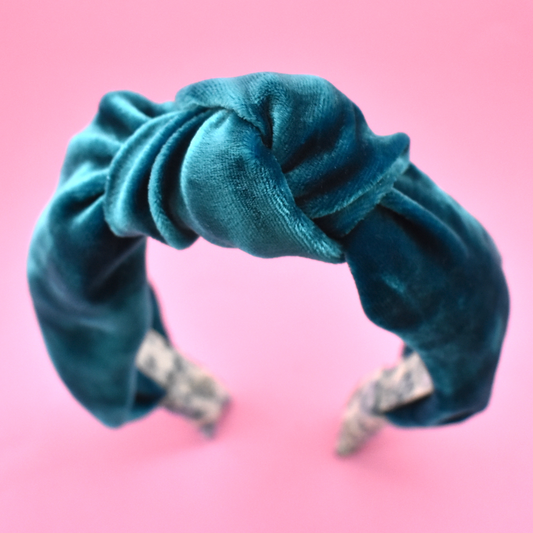 Silk-Velvet Alice band - Teal blue and Floral Liberty print - Tot Knots of Brighton