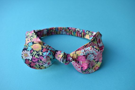 Ladies Tot Knot hairband- Pink, Blue and Black Florals - Tot Knots of Brighton