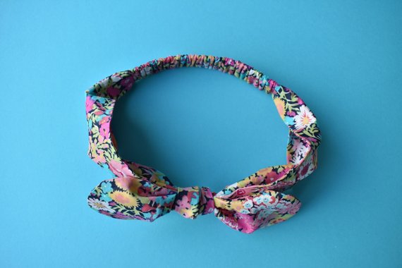 Ladies Tot Knot hairband- Pink, Blue and Black Florals - Tot Knots of Brighton