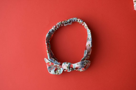 Ladies Tot Knot hairband- Red and Blue Poppies and Daisies - Tot Knots of Brighton