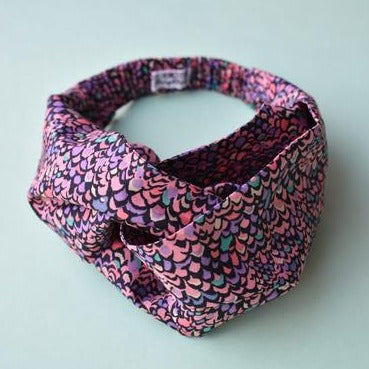 Twisted Turban hairband in Purple Adriatic Feather print in Lantana Liberty of London fabric