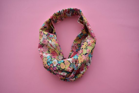 Pink and Blue Floral Twisted Turban hairband and neck scarf - Tot Knots of Brighton