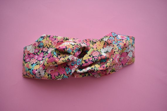Pink and Blue Floral Twisted Turban hairband and neck scarf - Tot Knots of Brighton