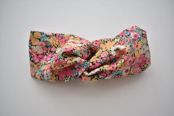 Pink and Blue Floral Twisted Turban hairband and neck scarf - Tot Knots of Brighton