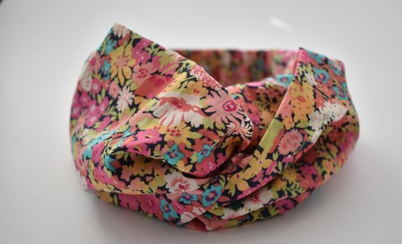 Pink and Blue Floral Twisted Turban hairband and neck scarf - Tot Knots of Brighton