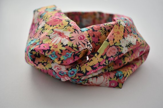 Pink and Blue Floral Twisted Turban hairband and neck scarf - Tot Knots of Brighton
