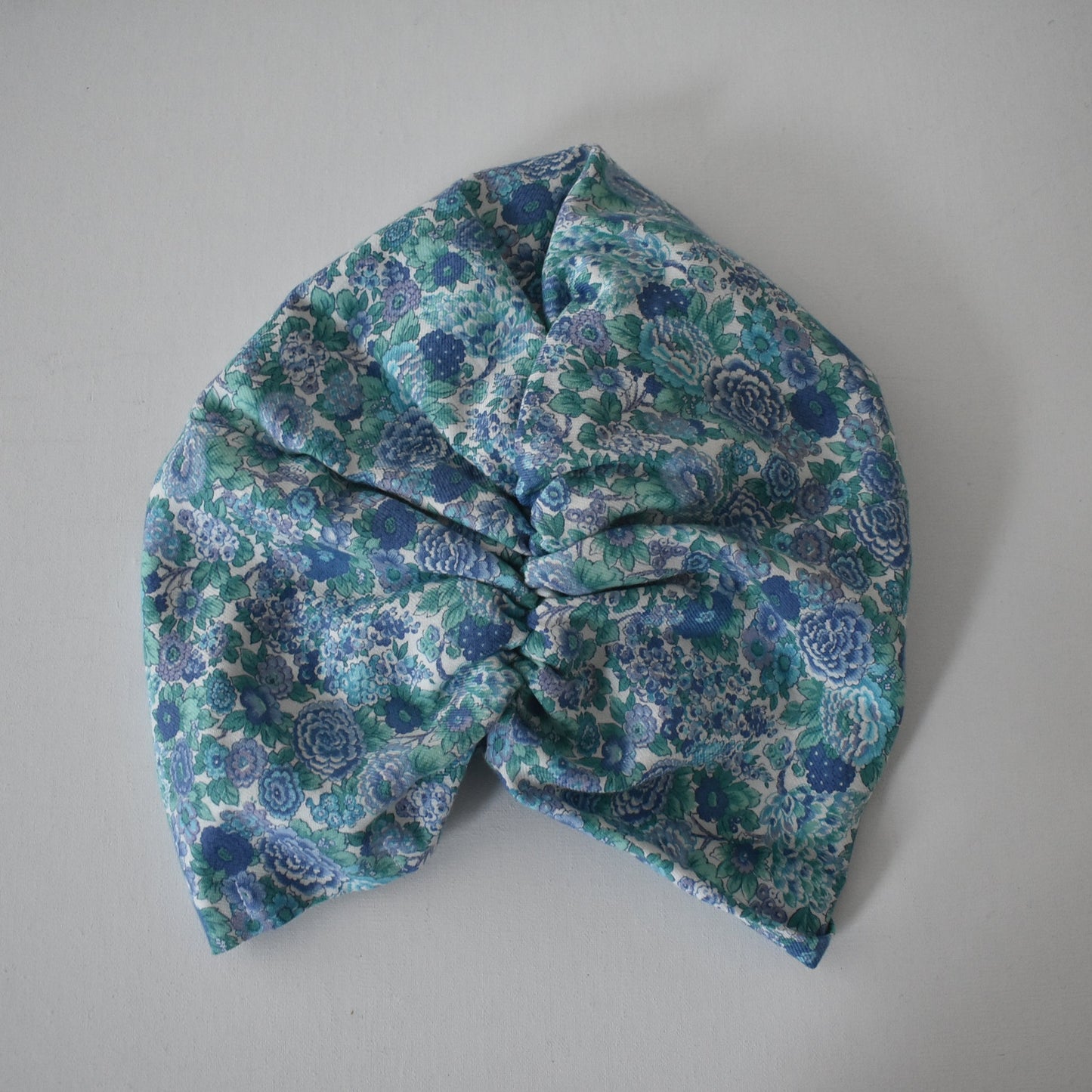 Little Susan Turban Hat in blue Winter Rose Liberty print in Lantana (cotton & wool blend)