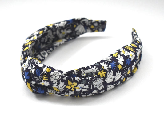 Classic Knot Headband - Liberty of London blue & black floral Graphic print