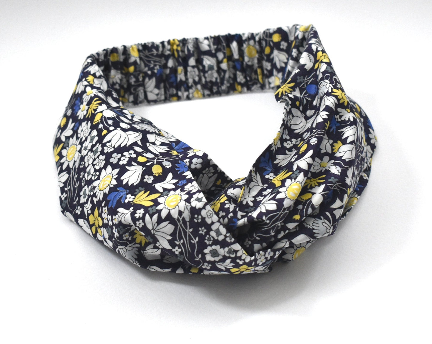 Twisted Turban Headband - Liberty Yellow and Navy Blue Floral