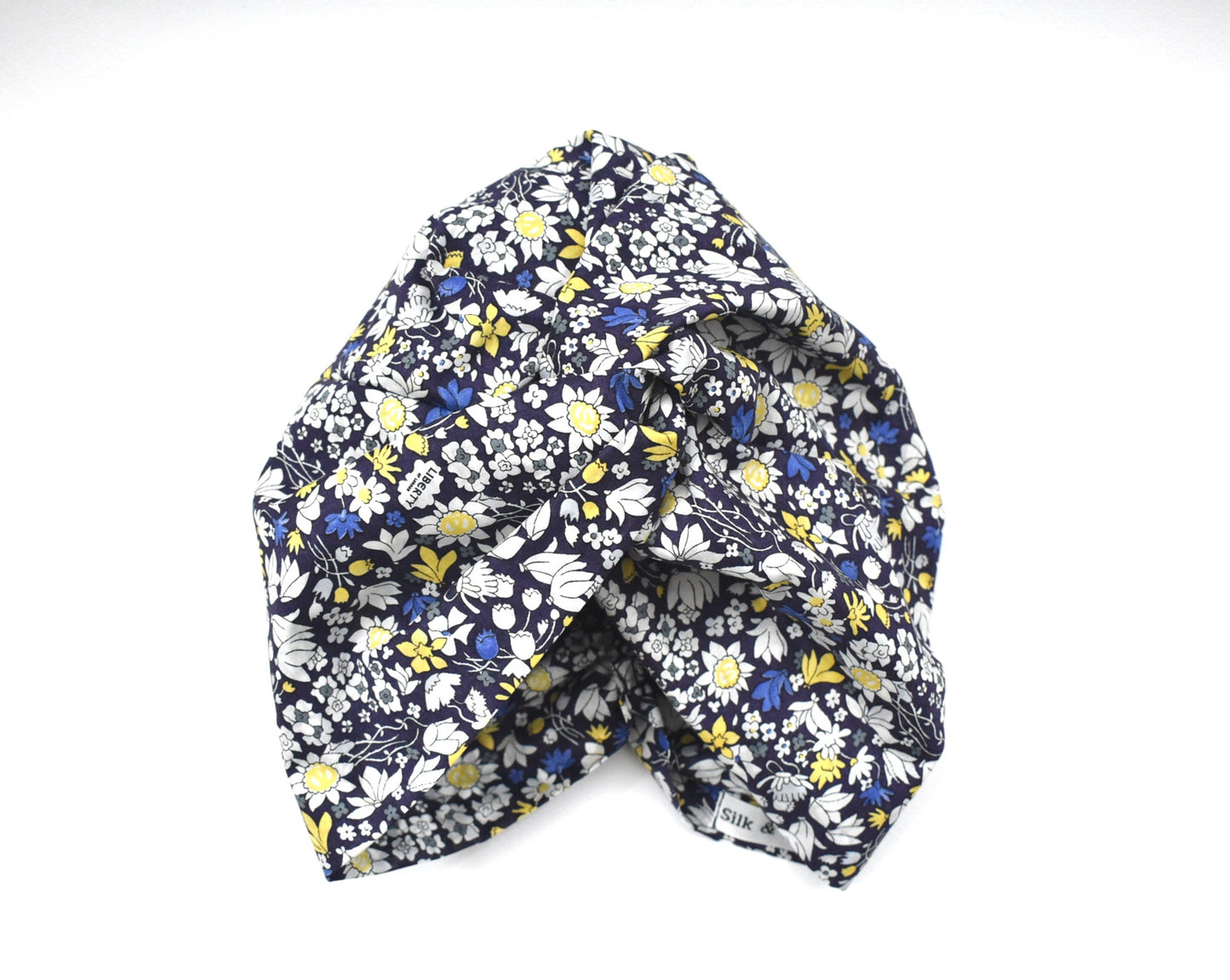 Little Susan Turban Hat - Yellow and Navy Blue Floral print by Liberty of London